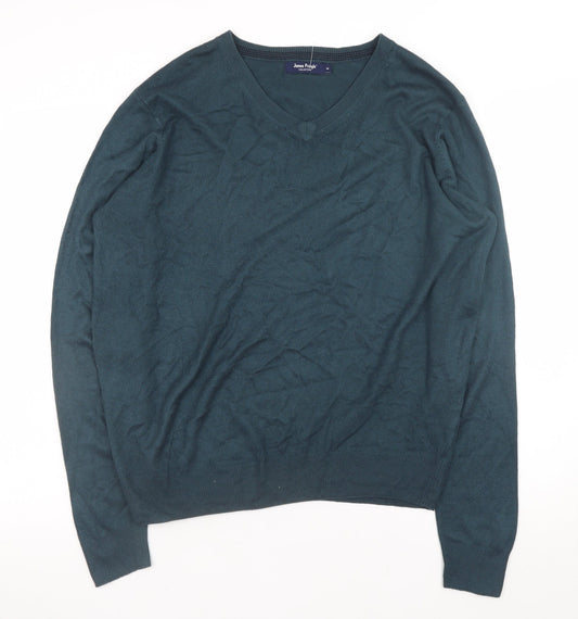James Pringle Men's Green V-Neck Acrylic Pullover Jumper M