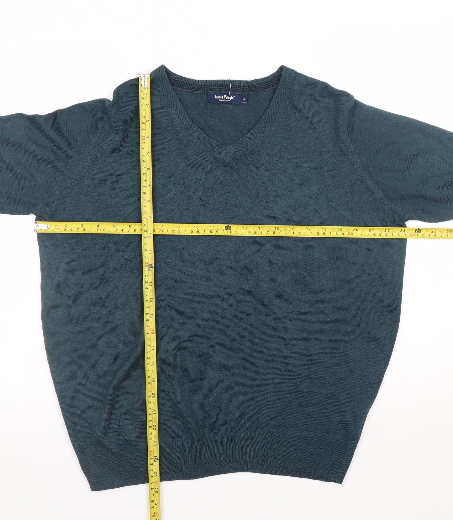James Pringle Men's Green V-Neck Acrylic Pullover Jumper M