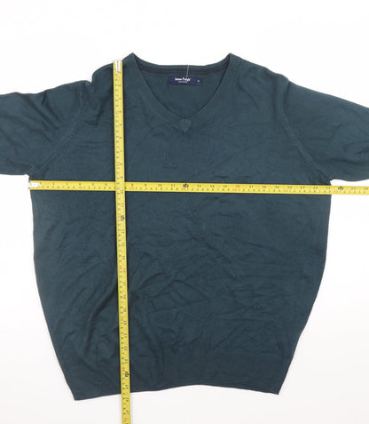 James Pringle Men's Green V-Neck Acrylic Pullover Jumper M