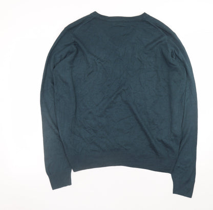 James Pringle Men's Green V-Neck Acrylic Pullover Jumper M