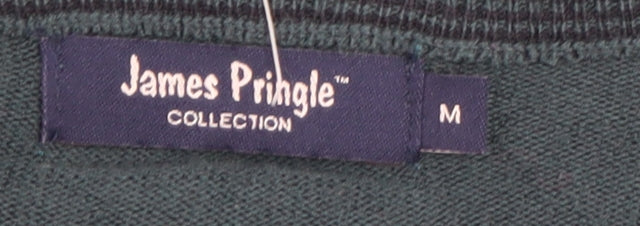 James Pringle Men's Green V-Neck Acrylic Pullover Jumper M