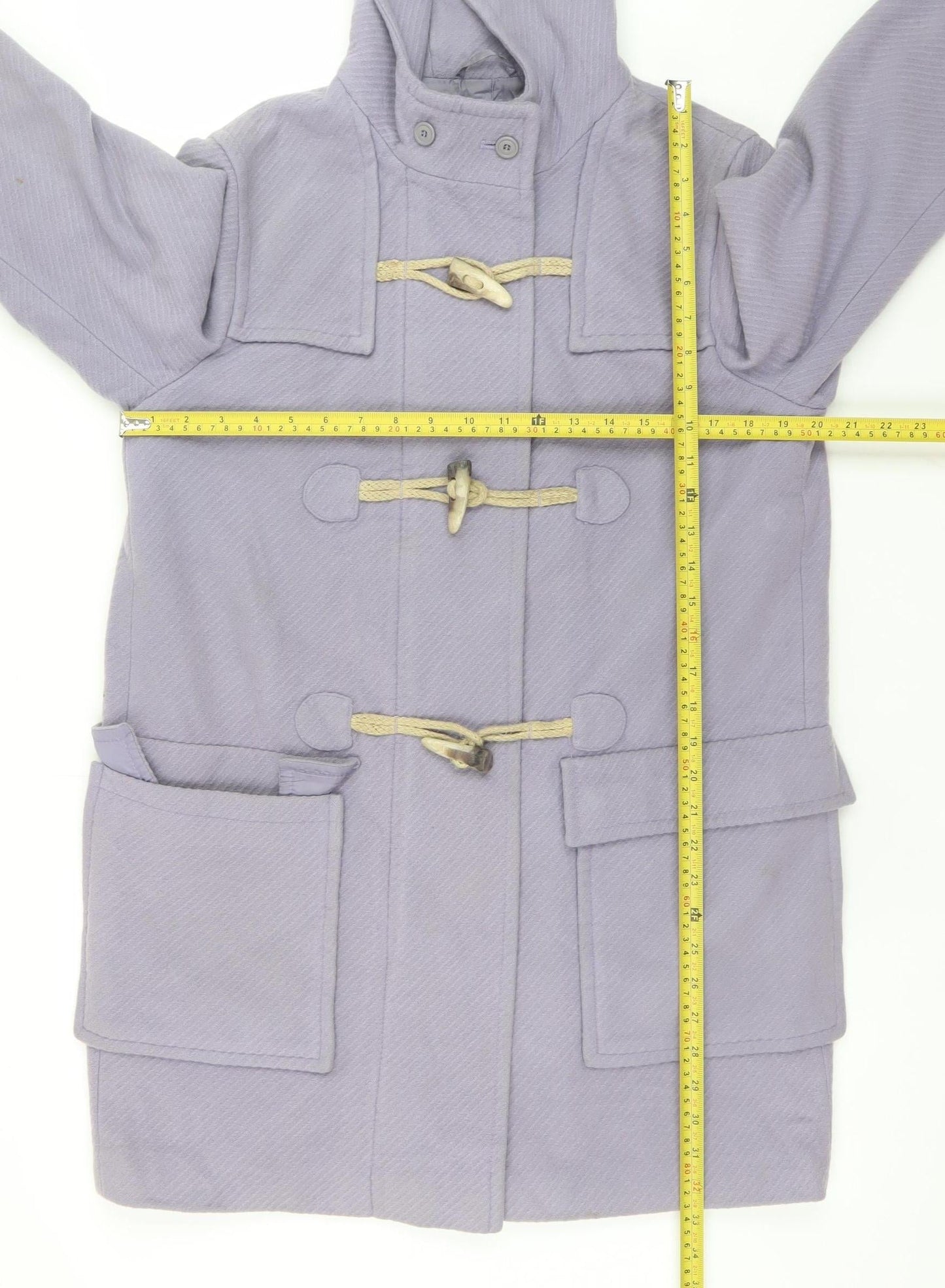 Marks and Spencer Women’s Purple Wool Blend Duffle Coat UK 16 Hooded Toggle Long