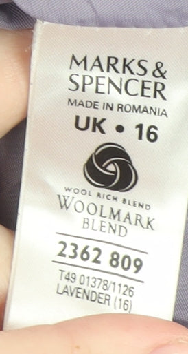 Marks and Spencer Women’s Purple Wool Blend Duffle Coat UK 16 Hooded Toggle Long
