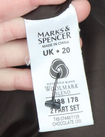 Marks and Spencer Women Brown Wool Blend Belted Overcoat UK 20