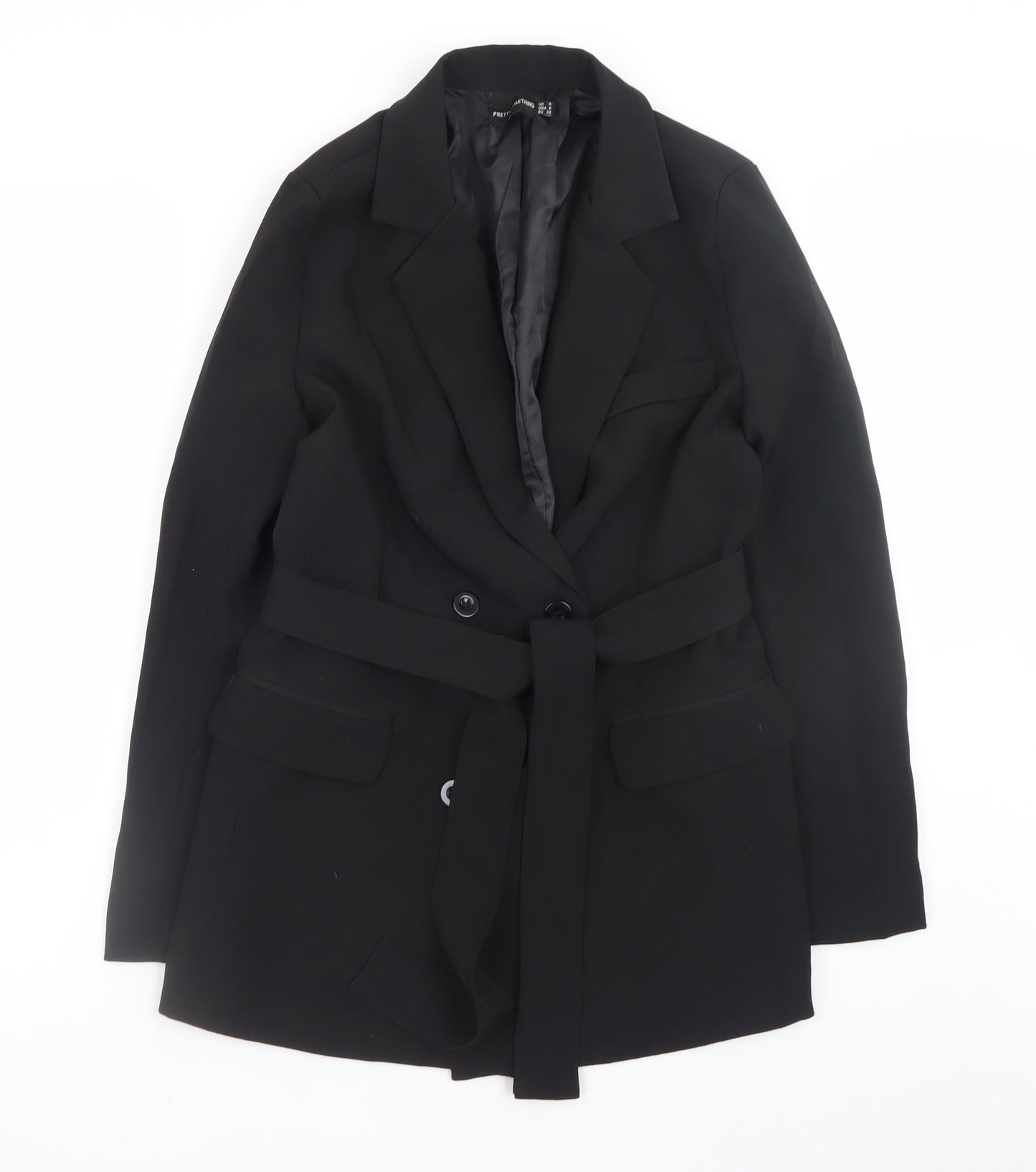PrettyLittleThing Women's Black Belted Blazer Jacket Size 4