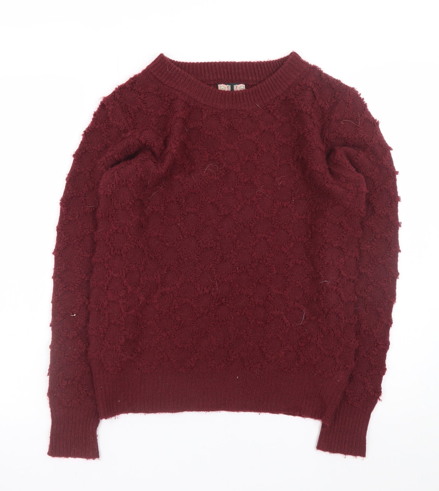 Ribbon Womens Red Textured Knit Crew Neck Jumper Size 8