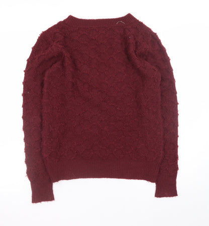 Ribbon Womens Red Textured Knit Crew Neck Jumper Size 8