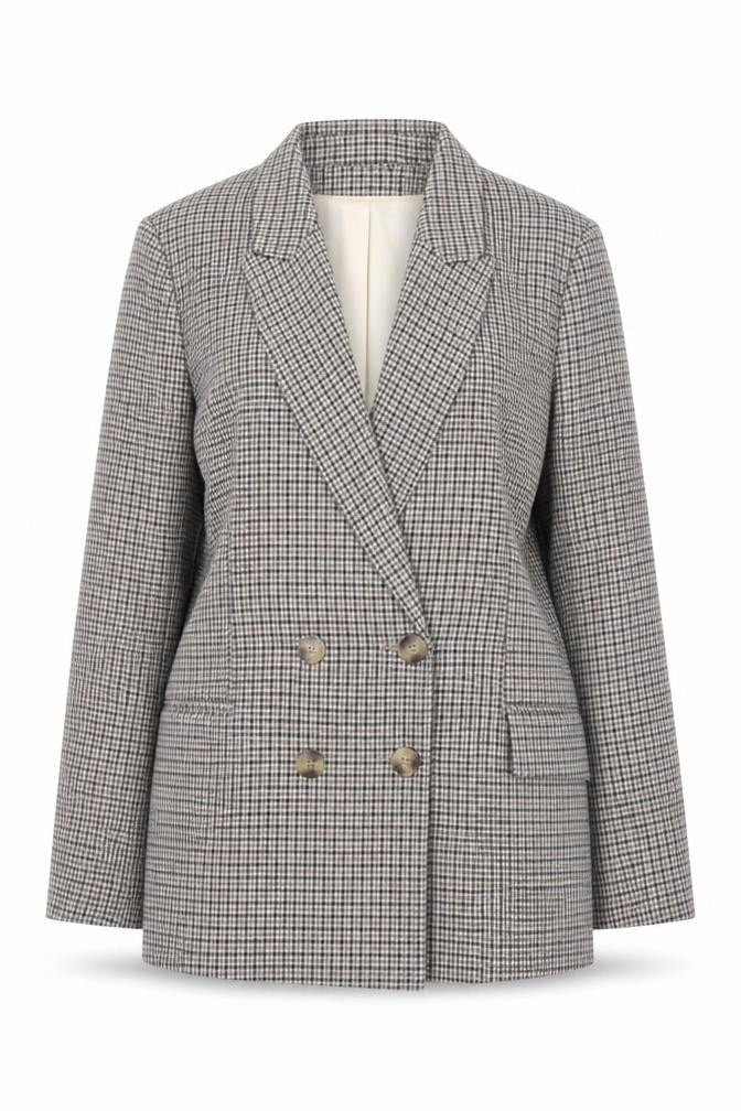 H&M Womens Beige Checked Blazer Size 10 Classic Business Jacket