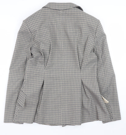 H&M Womens Beige Checked Blazer Size 10 Classic Business Jacket