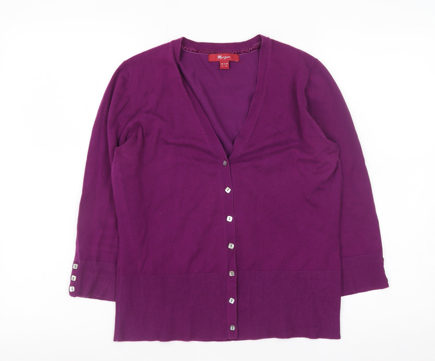 Monsoon Women Purple V-Neck Button Knit Cardigan Size 14