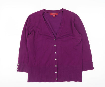 Monsoon Women Purple V-Neck Button Knit Cardigan Size 14