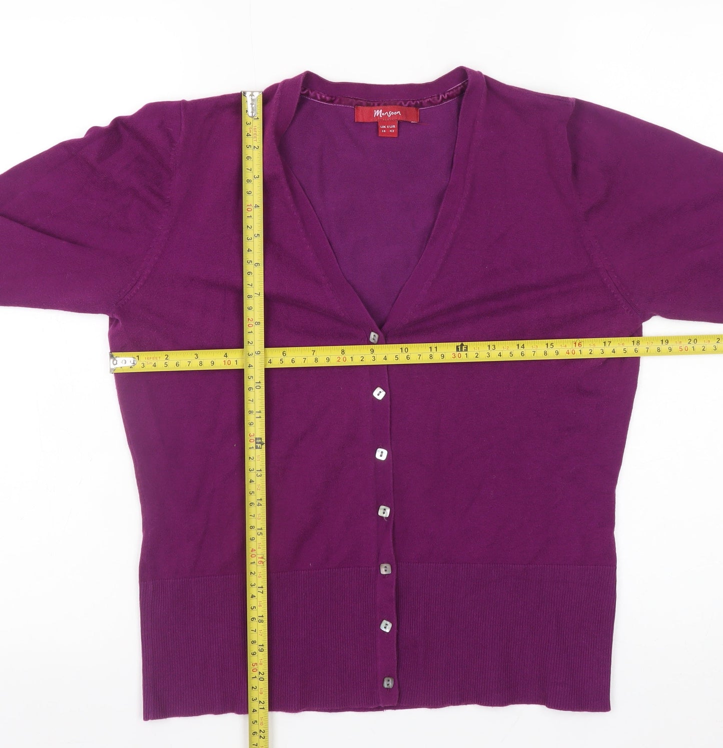 Monsoon Women Purple V-Neck Button Knit Cardigan Size 14