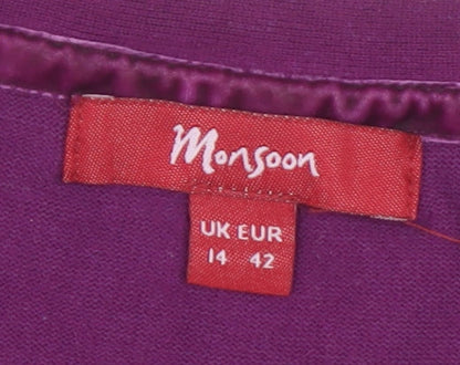 Monsoon Women Purple V-Neck Button Knit Cardigan Size 14