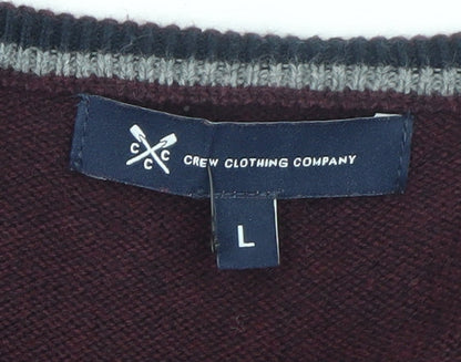 Crew Clothing Company Men's Brown L V-Neck Cotton Cashmere Jumper