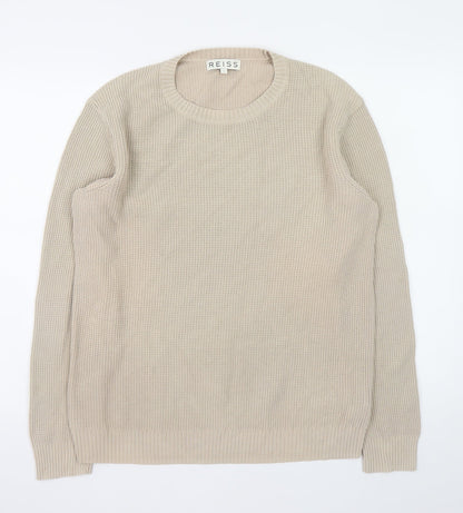 Reiss Mens Beige Waffle Knit Crew Neck Jumper Size L