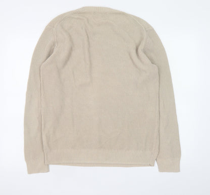 Reiss Mens Beige Waffle Knit Crew Neck Jumper Size L