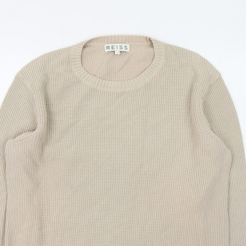 Reiss Mens Beige Waffle Knit Crew Neck Jumper Size L
