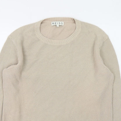 Reiss Mens Beige Waffle Knit Crew Neck Jumper Size L