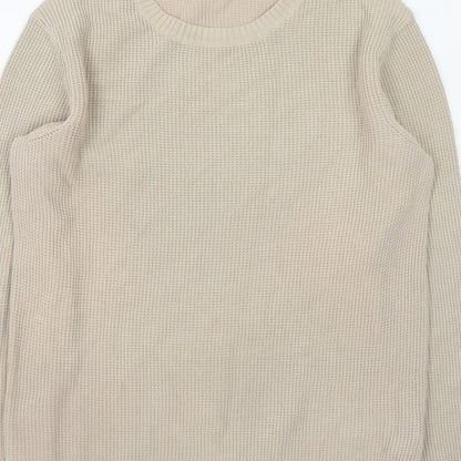 Reiss Mens Beige Waffle Knit Crew Neck Jumper Size L