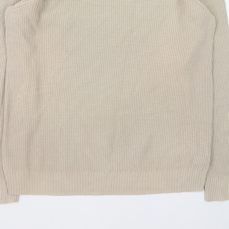 Reiss Mens Beige Waffle Knit Crew Neck Jumper Size L