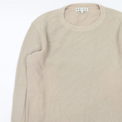 Reiss Mens Beige Waffle Knit Crew Neck Jumper Size L