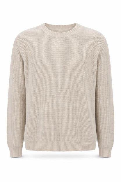 Reiss Mens Beige Waffle Knit Crew Neck Jumper Size L