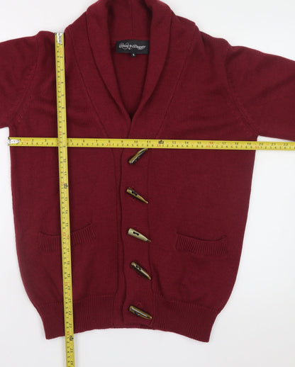 Cloak & Dagger Mens Red Shawl Collar Knit Cardigan Jumper S
