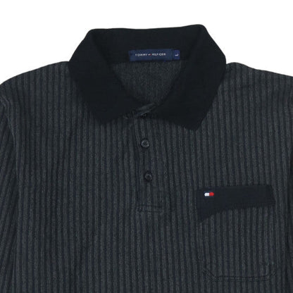 Tommy Hilfiger Men's Black Long Sleeve Striped Polo Shirt L