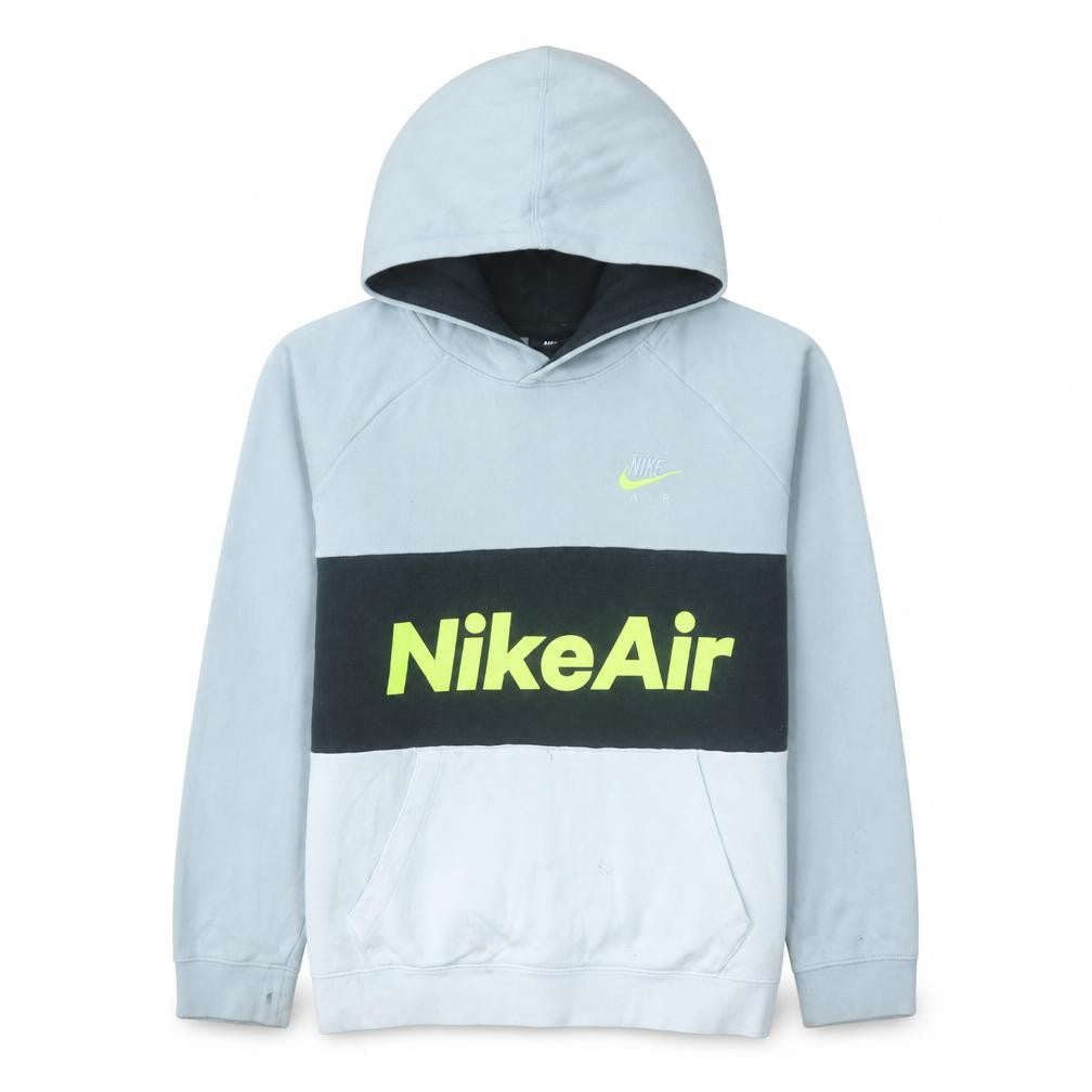 Front view of Nike boys’ grey colourblock pullover hoodie xl fleece logo print