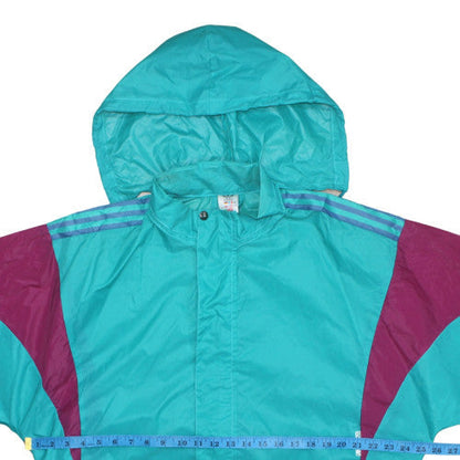 adidas Womens Blue Windbreaker Jacket Size 12 Retro Hooded 90s Style