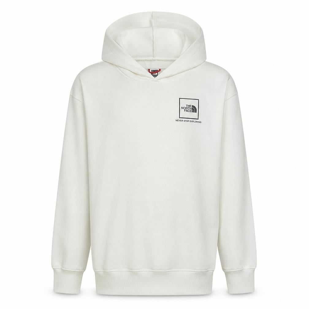 Front view of The North Face boys’ white pullover hoodie xl fleece logo sweatshirt