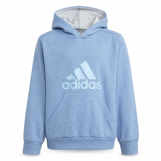 Front view of Adidas boys’ blue pullover hoodie 13-14 years regular fit logo fleece