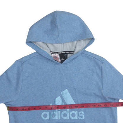 Adidas Boys Blue Pullover Hoodie 13-14 Years Regular Fit Logo Fleece