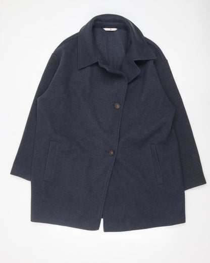 Tu Men's Navy Blue Mid-Length Single-Breasted Coat XL Polyester Blend