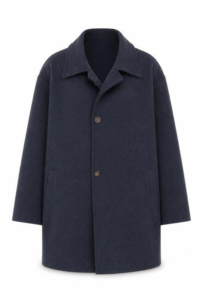 Tu Men's Navy Blue Mid-Length Single-Breasted Coat XL Polyester Blend