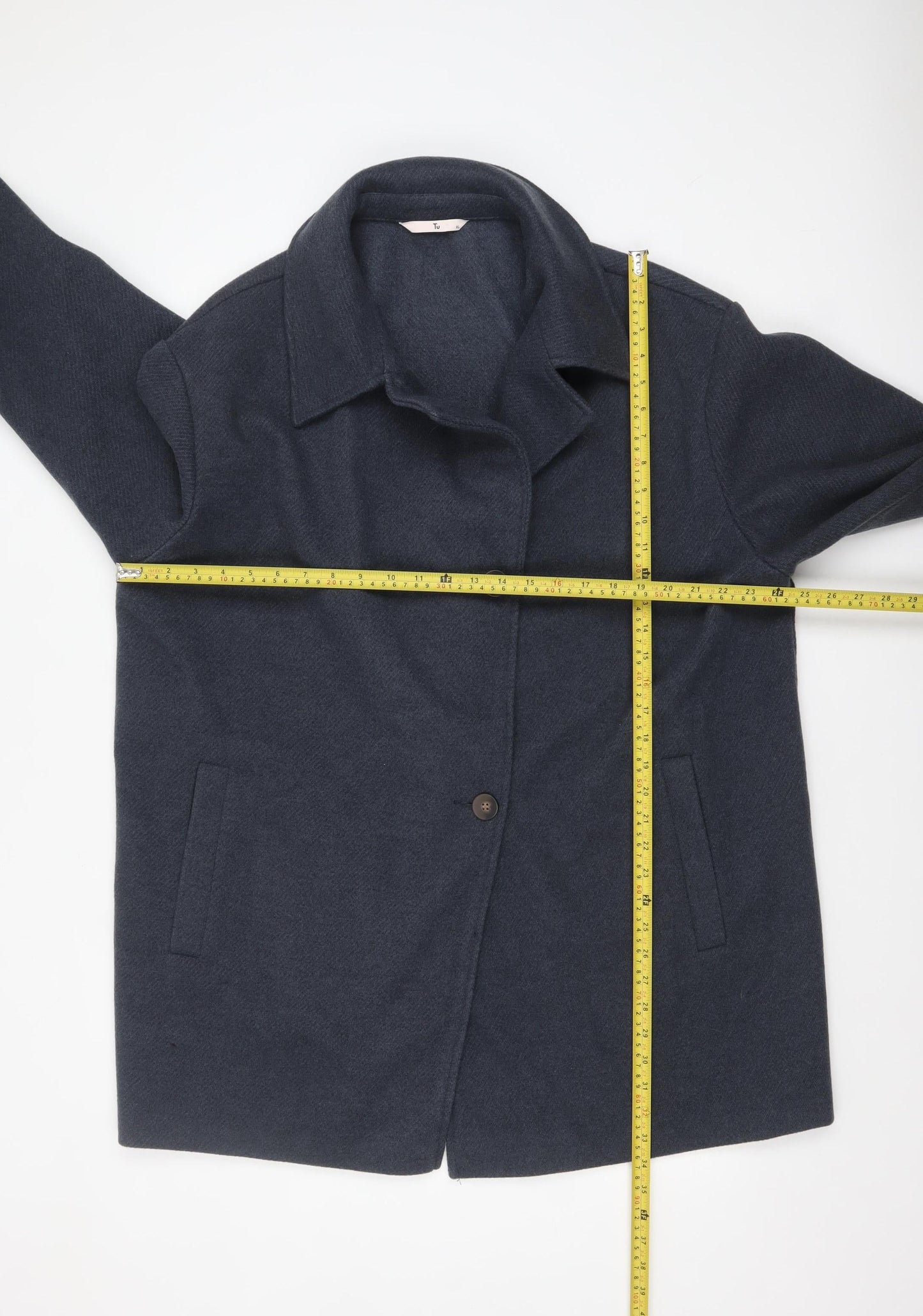 Tu Men's Navy Blue Mid-Length Single-Breasted Coat XL Polyester Blend
