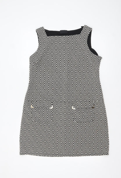 Wallis Women Black Geometric Sleeveless Shift Dress Size 14