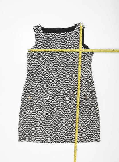 Wallis Women Black Geometric Sleeveless Shift Dress Size 14