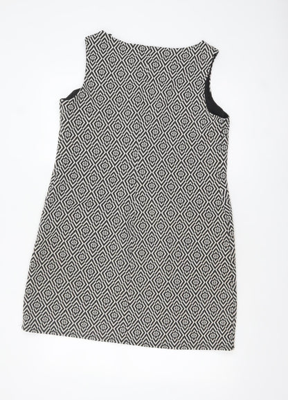 Wallis Women Black Geometric Sleeveless Shift Dress Size 14