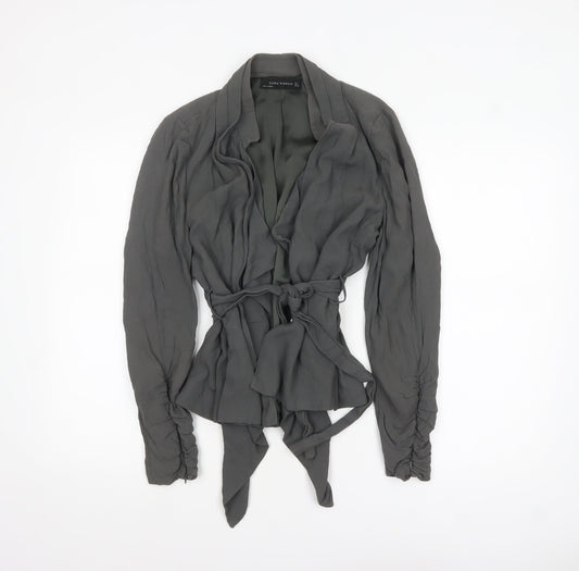 Zara Woman Grey Belted Blazer Jacket L UK 14 Women's Elegant Style