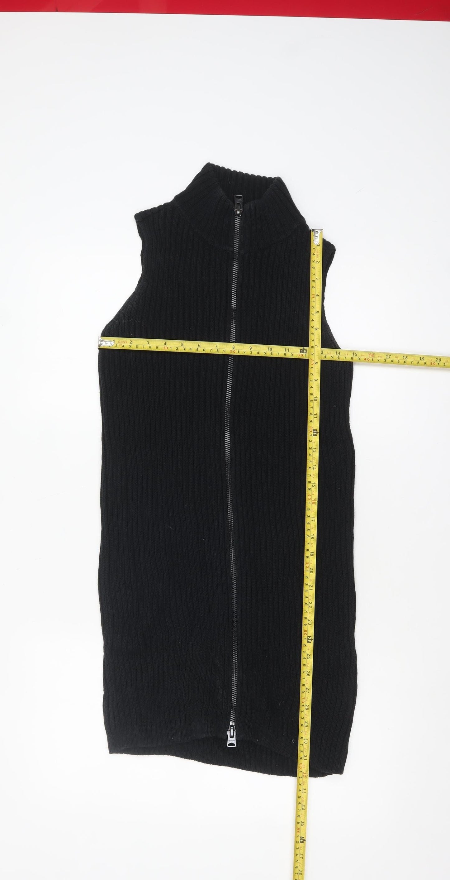 AllSaints Womens Black Wool Ribbed Full Zip Sleeveless High Neck Jumper Vest Size S