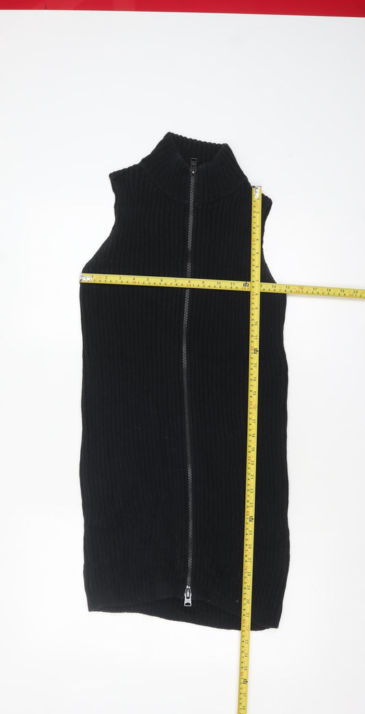 AllSaints Womens Black Wool Ribbed Full Zip Sleeveless High Neck Jumper Vest Size S
