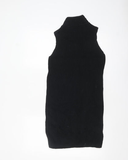 AllSaints Womens Black Wool Ribbed Full Zip Sleeveless High Neck Jumper Vest Size S