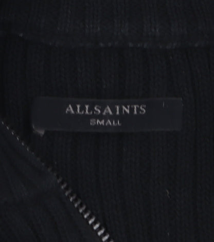 AllSaints Womens Black Wool Ribbed Full Zip Sleeveless High Neck Jumper Vest Size S