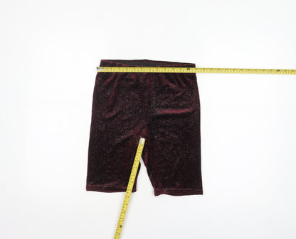 New Look Women's Red Glitter Velvet Biker Shorts Size 8