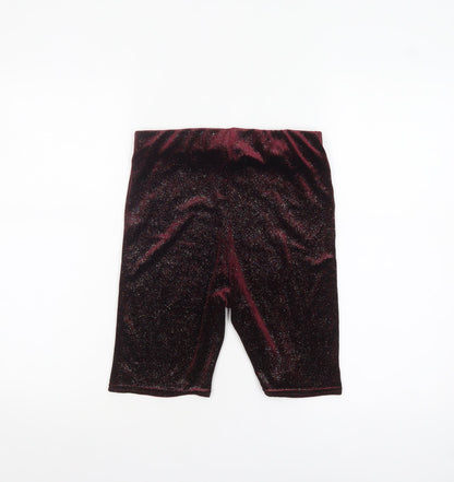 New Look Women's Red Glitter Velvet Biker Shorts Size 8