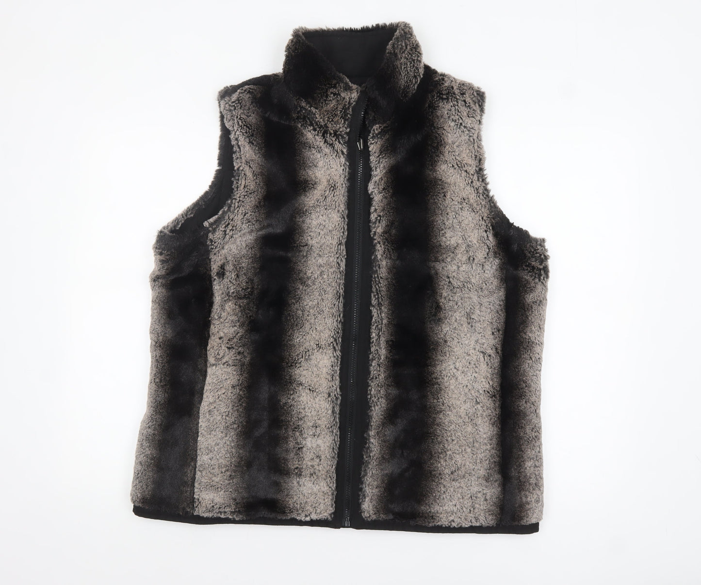Bm Womens Grey Faux Fur Zip Waistcoat Bodywarmer M
