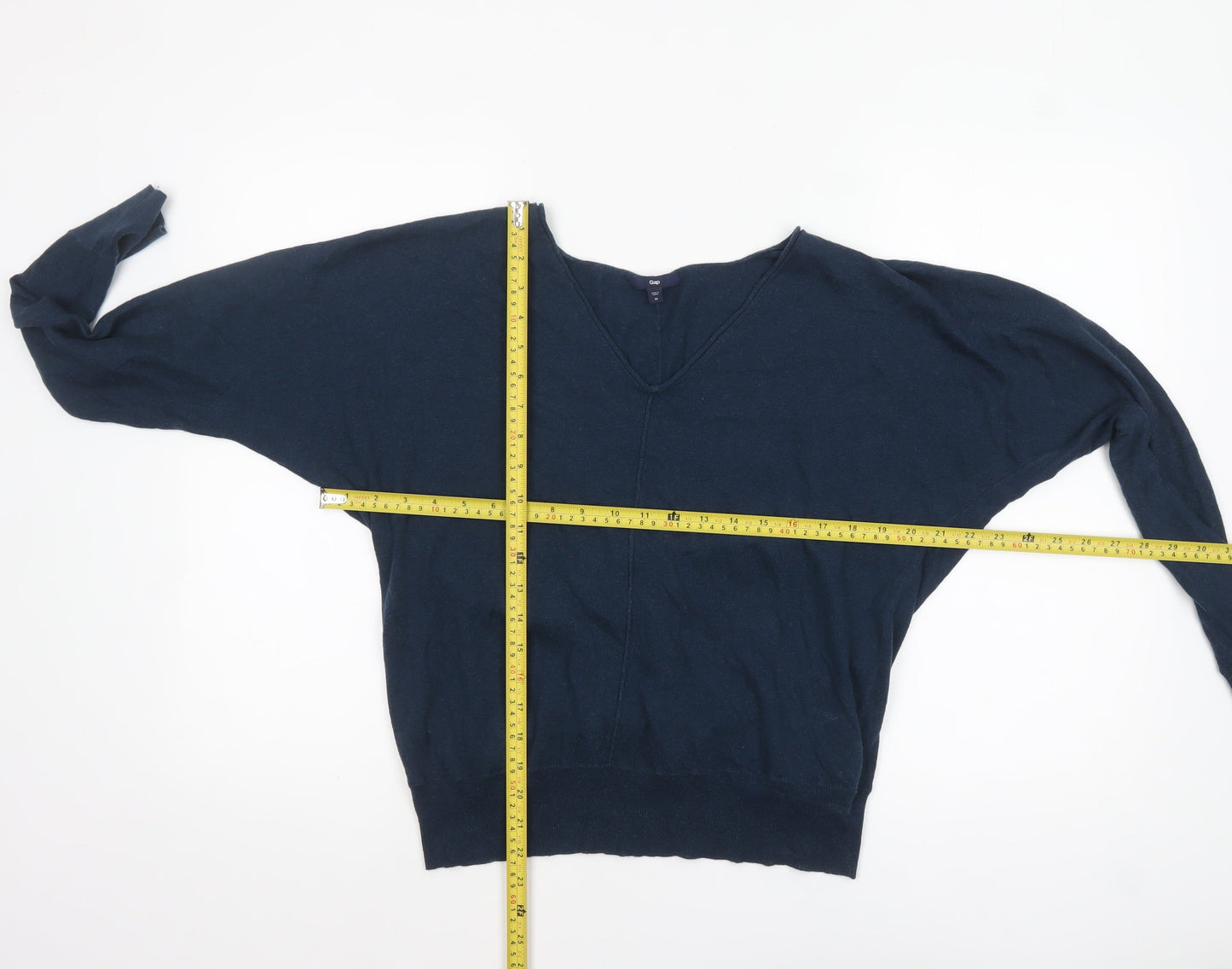 Gap Women's Blue V-Neck Long Sleeve Cotton Wool Pullover Jumper M