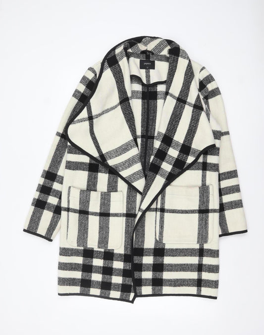 Papaya Women Black Check Knit Coatigan UK 12 Mid-Length Open Front