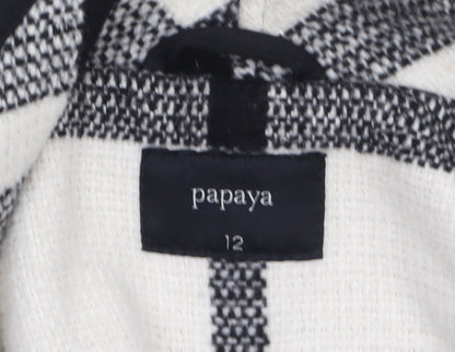 Papaya Women Black Check Knit Coatigan UK 12 Mid-Length Open Front